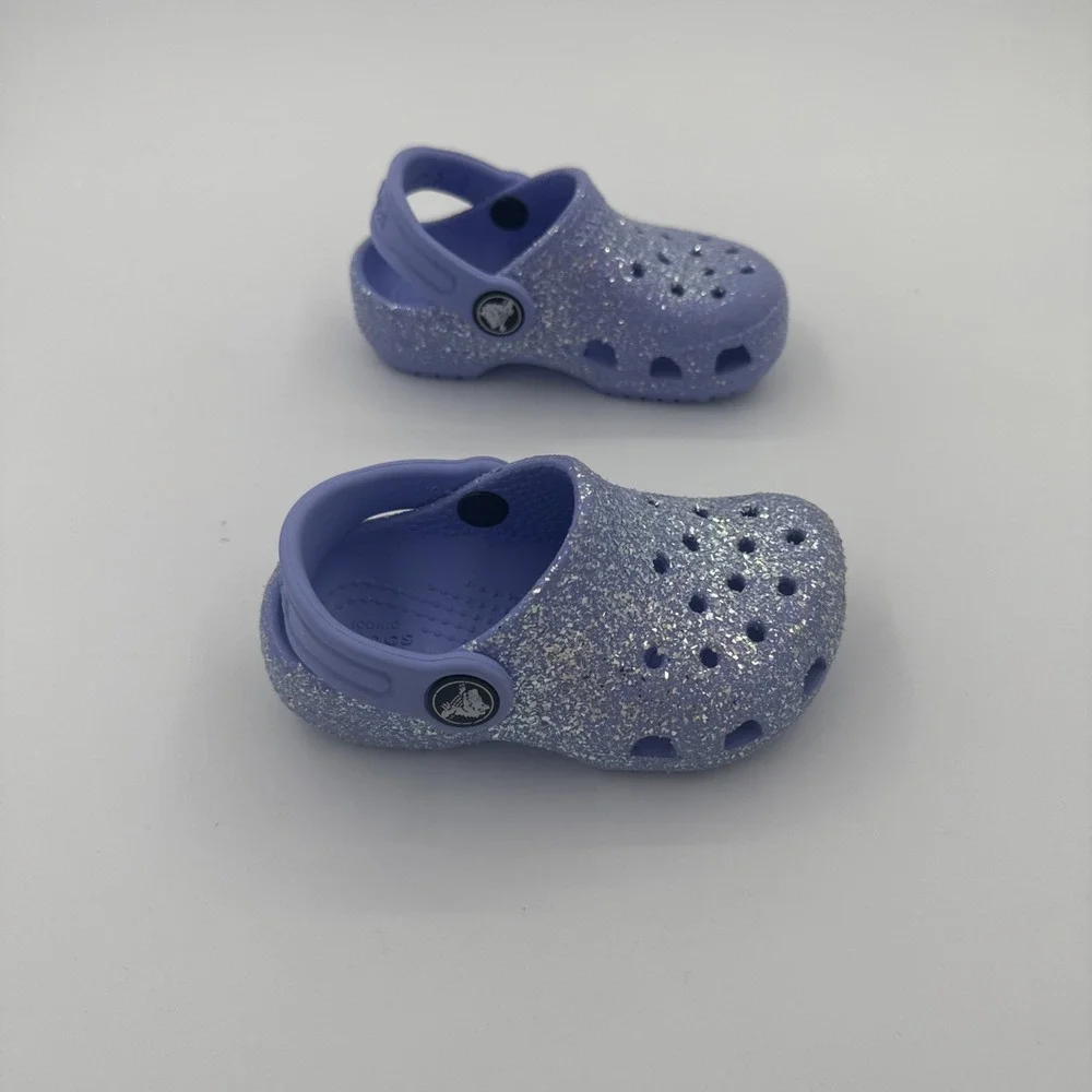 Crocs Girls Classic Lavender Purple Starry Glitter Clog Silver Toddler Size  6C